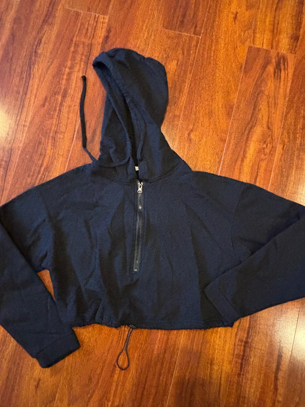 Active USA Black Half-Zip Cropped Hooded Sweatshirt